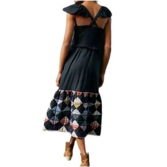 Anthropologie Othilia Quilted Hem Black Ruched Smocked Top Sundress NWTS size XL - Picture 2 of 8
